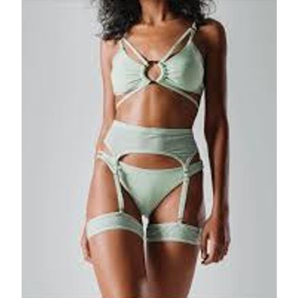 Flole shimmer mint green top and garter gold Medium NO BOTTOMS only top & garter - Picture 1 of 6